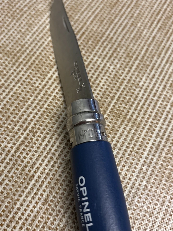 OPINEL INOX Nº 08 Navaja de Bolsillo Plegable Bloqueo Correa de Cuero Azul Foto 4 de 4