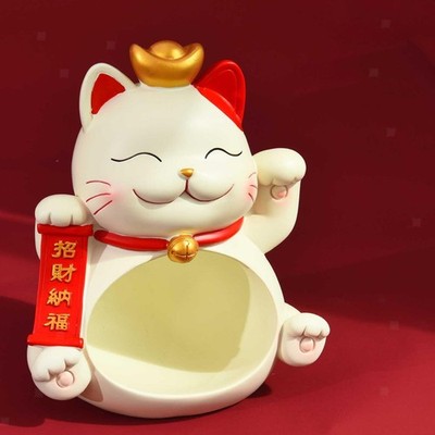 Lucky Cat Skulptur Aufbewahrungsschale Schreibtisch Aufbewahrungsstatue für