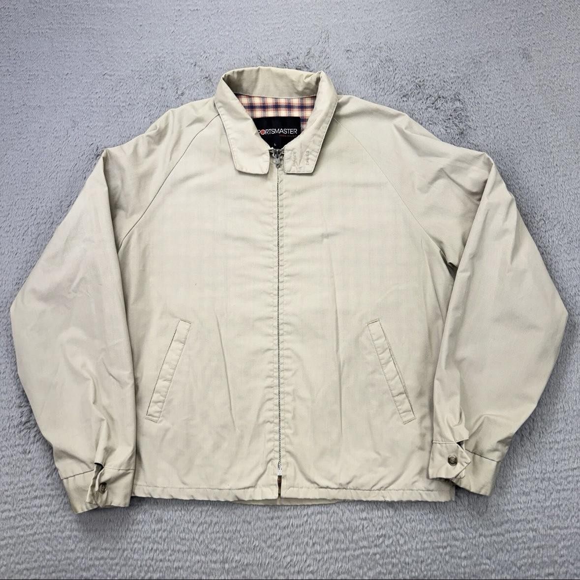 Vintage Sportsmaster Harrington Jacket Mens Large Tan Plaid Talon Made USA 90s