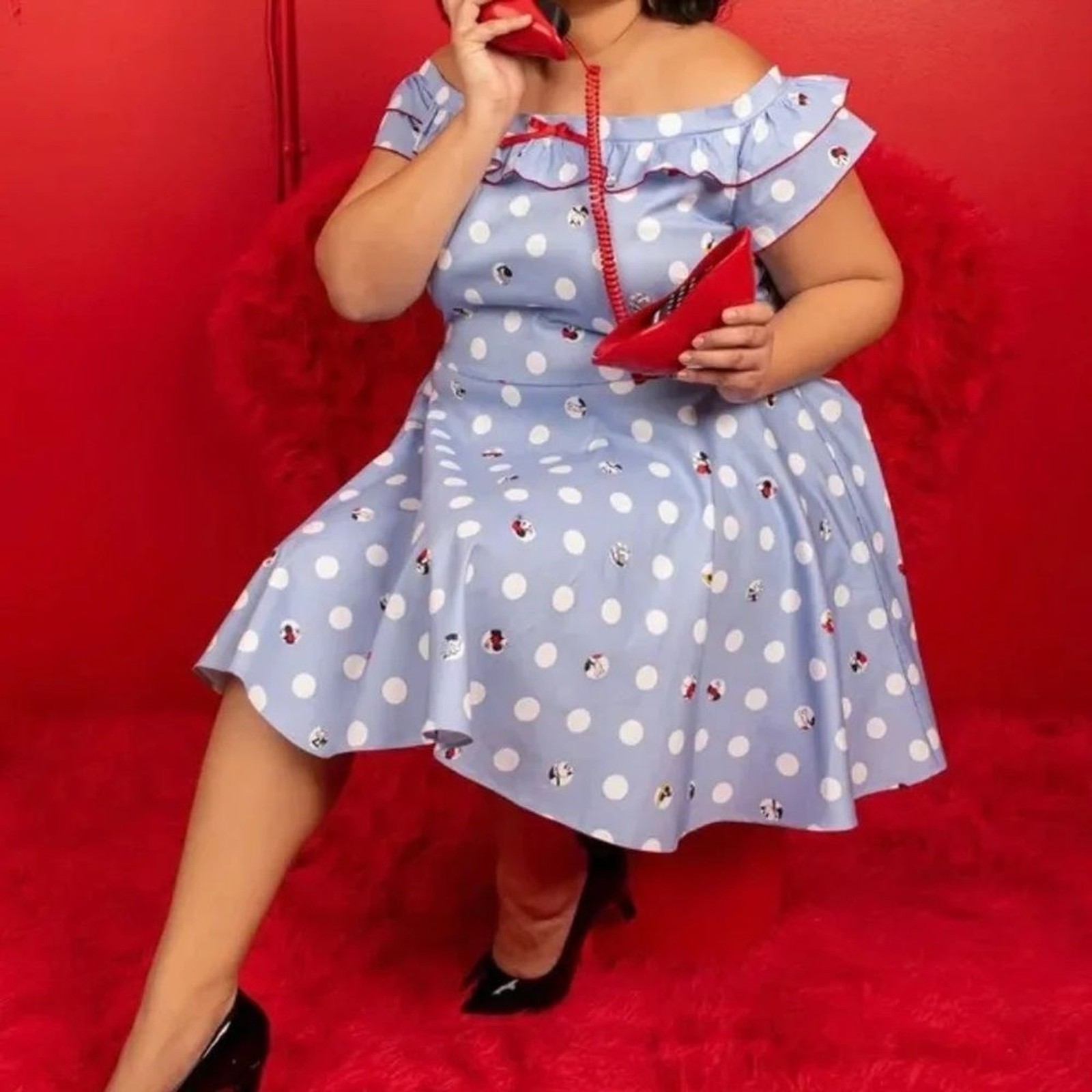 Disney Mickey Mouse Stitch Shoppe Loungefly Dress Peek-A-Boo Polka Dot Minnie