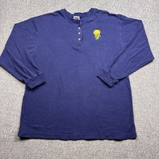 VTG Looney Tunes Navy Blue Henley Shirt Men  s Medium
