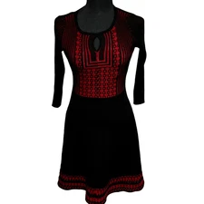 Olive & Oak Women's Fit & Flare Sweater Dress Black Red Sz S whimsygoth vampy