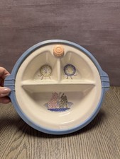 Vtg EXCELLO Porcelain Baby Bowl Divided Warming Dish  Cat Dog Dancing Clock