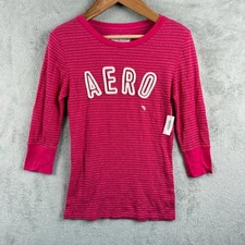 Aeropostale Y2K Thermal Top Womens XL Pink Metallic Striped Fairy Grunge NWT