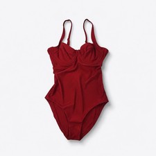 Quince Italian Underwire One-Piece Swimsuit Cherry Red Back Bow Women s M NWT