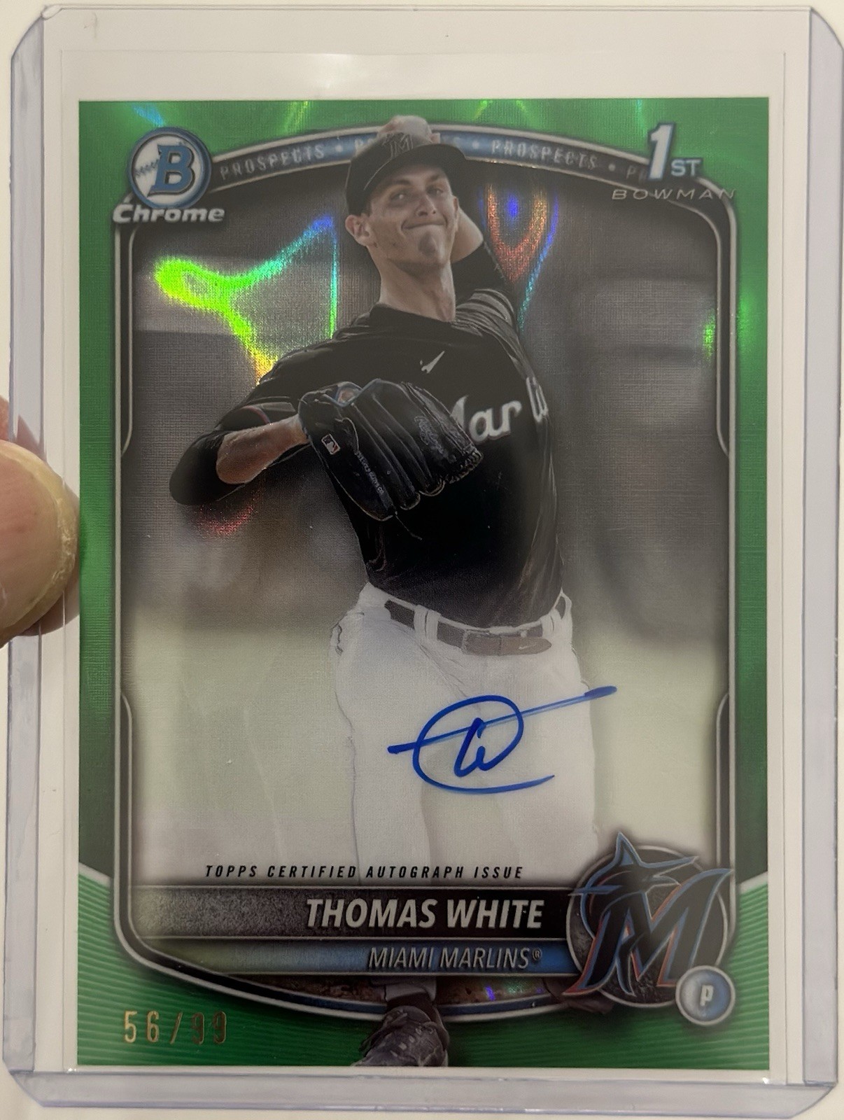 2025 Bowman Thomas White Green Lava Auto /99 Chrome 1st Marlins CPA-TW