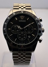 Refurbished Versace Chrono Quartz Black Dial Silver Case Sub-Sec/Date Watch