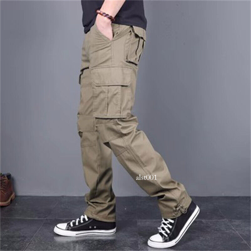 Cargo Pants Multi Pocket Men's Loose Straight Casual Pants Outdoor Pure Cotton-image