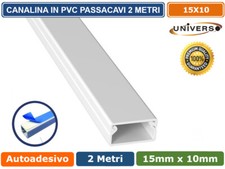 10 PEZZI CANALINA PASSACAVI CON BIADESIVO IN PVC BIANCO LUNGHEZZA 2 MT - 15X10MM