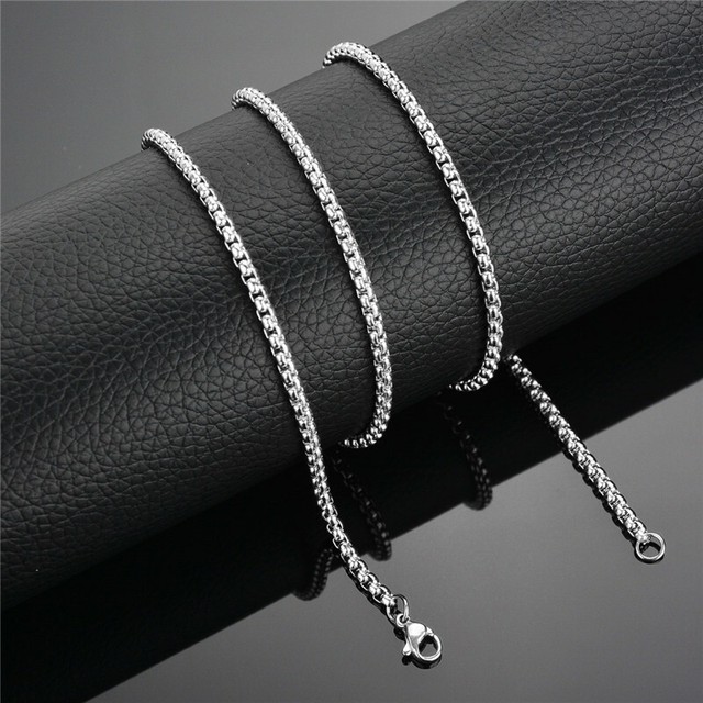 Round Box Chain Stainless Steel Necklace Silver Men Women 16"-32" Deziloo