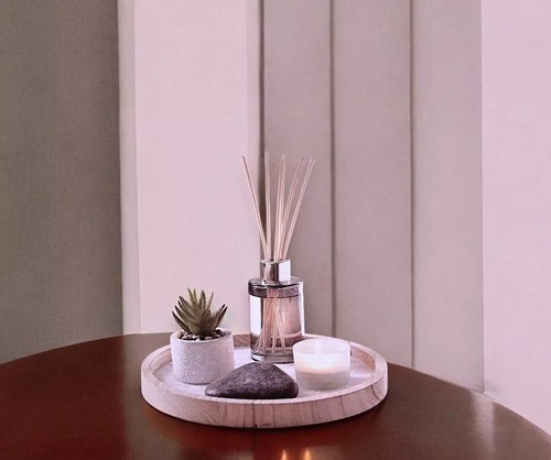 New Wooden Tray Reed Diffuser Set with Tealight, Sand, Stone & Succulent Z-39 - Picture 2 of 4
