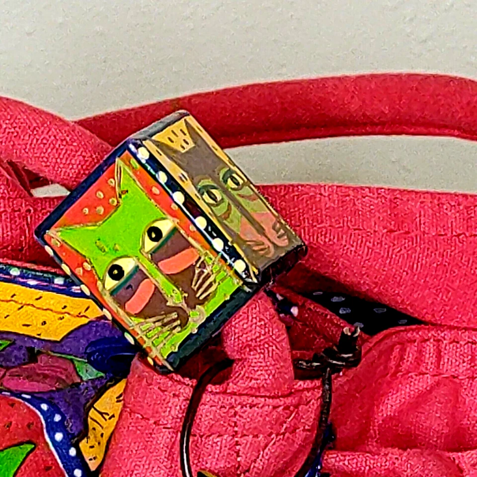 Bolso de Mano Laurel Burch Rojo Estampado de Gato Lentejuelas con Etiqueta y Bloque Sol N Arena De Colección Foto 4 de 4