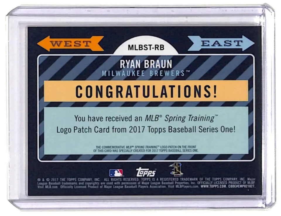 2017 Topps Ryan Braun MLB Spring Training Commem. Patch Black /50 #MLBST-RB - Image 2 of 2