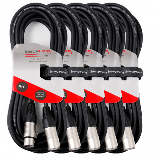 Stagecore 5x 6M Black XLR Male to Female Microphone Lead Audio Signal Cable Pack - 第 1/4 張圖片