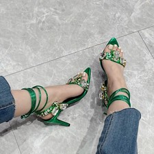 Women's High Heel Rhinestones Open Toe Evening Sandal Dress Shoes Handmade Club