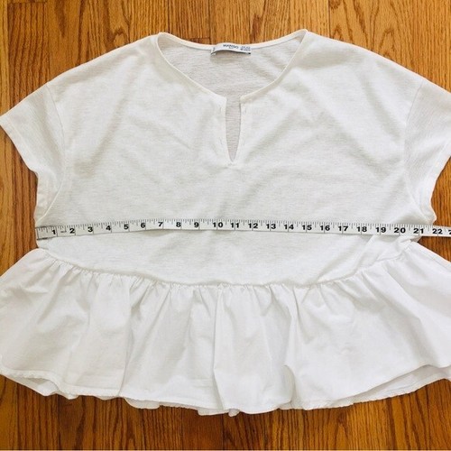 Top Mango Y2K Boho oversize bianco peplo orlo con volant ritagliato manica corta preppy - Foto 13 di 16