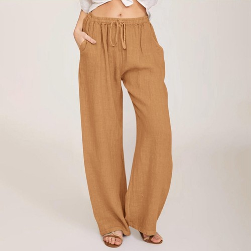 Women Cotton Linen Boho Elastic Waist Long Trousers Loose Harem Pants Plus Size - Picture 21 of 26