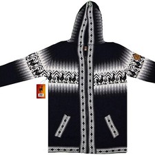 MEN HANDMADE ANDEAN ALPACA NAVY BLUE ZIP HOODIE SWEATER SZ M SLIM FIT