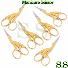 6 Stork Sewing Embroidery Scissor 3.5", Gold Plated
