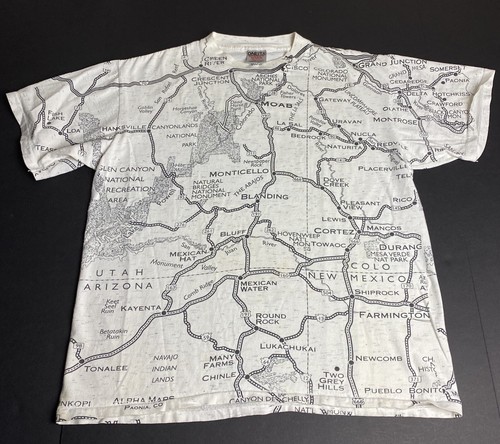 Vintage Four Corners UT AZ NM CO Shirt Road Map All Over Print Streetwear I10 - Picture 5 of 8
