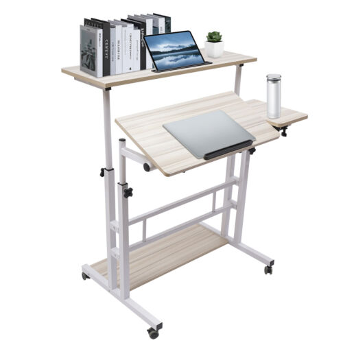 Rolling Laptop Computer Stand Table Cart Homes Desk Adjustable Angle + Height - Picture 3 of 24