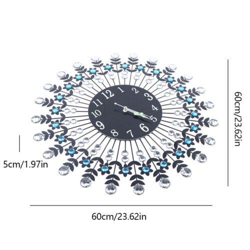 Modern Crystal Wall Clock Black 23.62inch Non Ticking Silent Clock Wall Decor - Picture 2 of 10