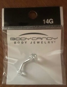 Navel / Nipple / Eyebrow Ring 14 G Clear W/Silver Glitter Body Candy Brand New