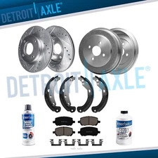 Front DRILLED Rotors Brake Pad Rear Drums Shoes for 2003-2008 Pursuit Ion Cobalt