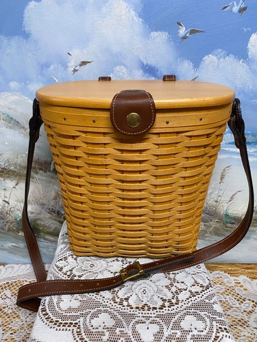Longaberger Bandolera Cartera de Hombro Cesta con Correa de Cuero e Inserto de Plástico NUEVO
