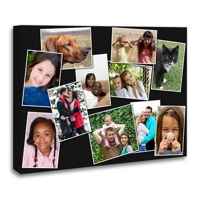 Personalisierte Fotocollage Leinwand. Verstreute individuelle Bilder Druck gerahmt