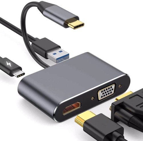 4-in-1 USB C to HDMI VGA Adapter Type C Hub with 4K HDMI Compatible with MacBook - 第 1/7 張圖片