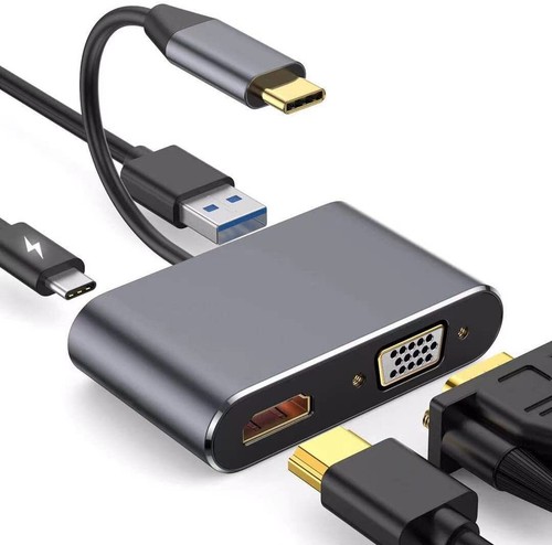 Adaptador 4 en 1 USB C a HDMI VGA Tipo C Hub con 4K HDMI Compatible con MacBook - Imagen 1 de 7