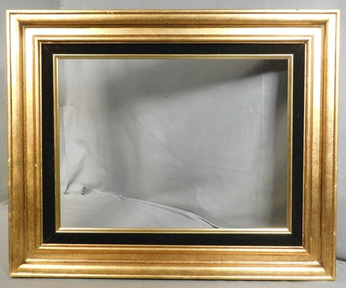 Vintage Modern 60er Jahre Bilderrahmen vergoldet Holz Metall Blatt 12x16 schwarz Samt Euro
