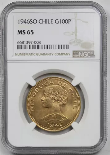 1946SO Chile G100P NGC MS 65 Gold 100 Pesos