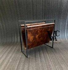 leather magazine rack, vintage brown news paper holder laptop and book organizer