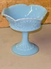 Vintage Fenton Ruffled Edge  Blue Milk Glass Compote Candy Dish
