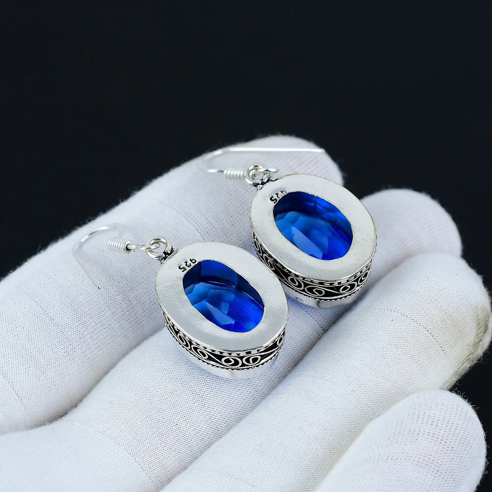 Orecchini In Argento Sterling 925 Fatti A Mano In Topazio Blu Svizzero Per Donne - Immagine 2 di 4