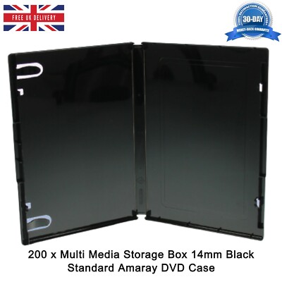 200 x Amaray Ultra Multi Media Aufbewahrungsbox 14 mm Buchrücken schwarz mit Booklet Clips