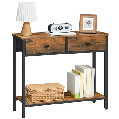 HOOBRO Console Table with 2 Non-woven Drawers Hallway Table Small Side Table