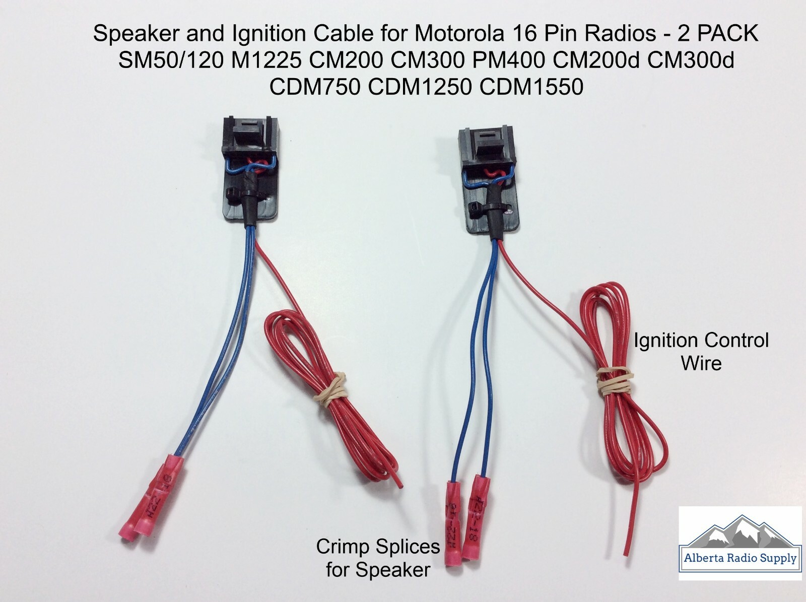 Motorola 16 Pin Speaker/Ignition Cable * 2 PACK* M1225/CDM1250 Crimp