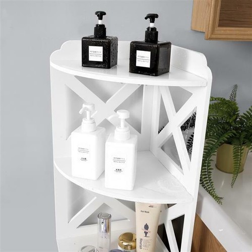 Waterproof Toilet Bathroom Corner Side Shelf Cabinet Stand Big Storage White #2 - Picture 7 of 9