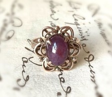 STAR RUBY RING Cocktail Dress Ring 9K CARAT ROSE GOLD Vintage CABOCHON DOME 9c