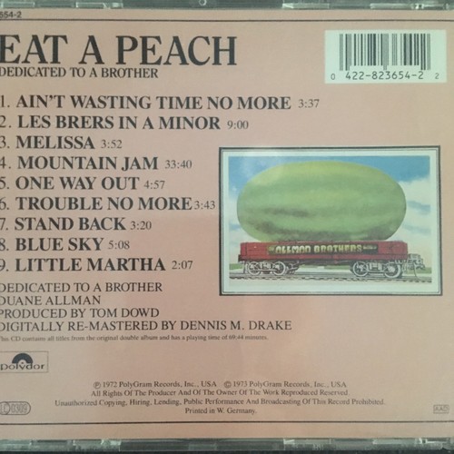 Allman Brothers Band Eat A Peach Audio CD - Picture 3 of 3