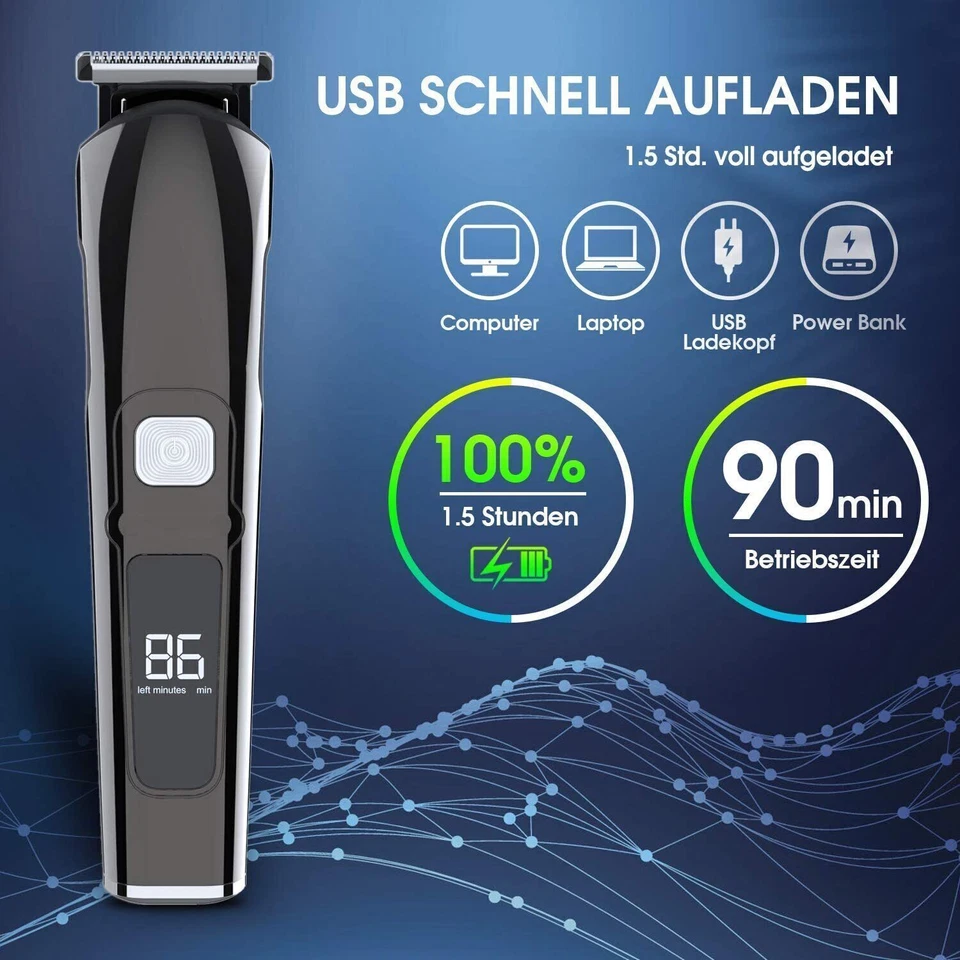 Recortadora de barba impermeable eléctrica cortapelos inalámbrica afeitadoras para hombres Foto 3 de 4