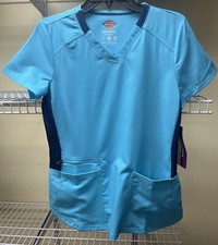 Dickies Balance Women's Two Tone Blue V-Neck Medical Scrub Top Size Small New