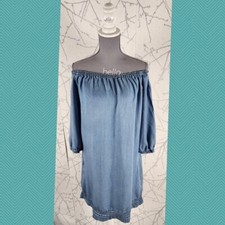 Standard Grace Blue Chambray 100 Tencel Off Shoulder Shift Dress Women's M