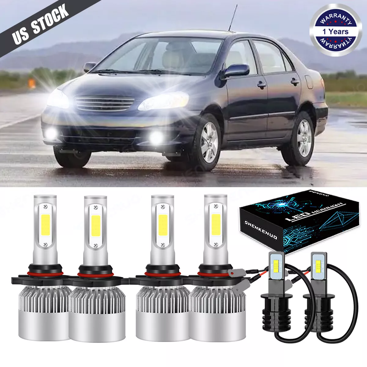 For Toyota Corolla 2001 2002 2003 2004 Front LED Headlight Hi Lo