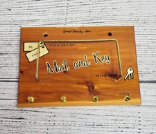 Vintage Wood Mail Letter & Key Holder Great Smoky Mts. Souvenir 7"x 5" Organizer