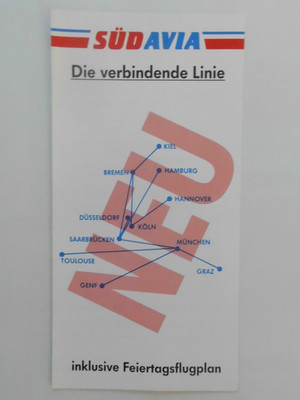 SYSTEM TIMETABLE SÜDAVIA AIRLINES 1989/1990 ROUTE MAP