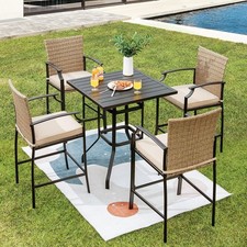 Rattan Patio Bistro Set with Bar Table & Stools